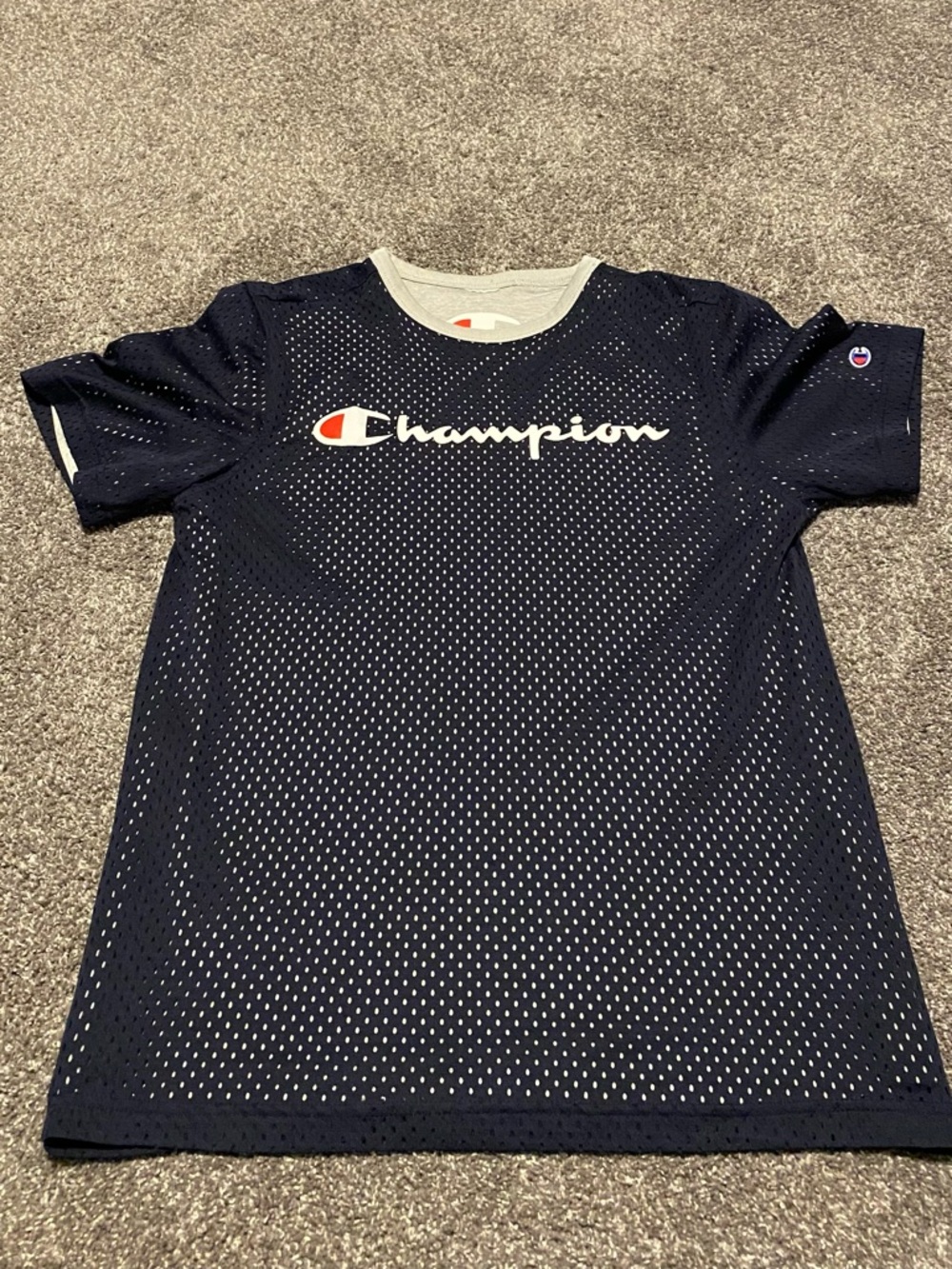 Champion Navy Mesh Logo Tee with White Script